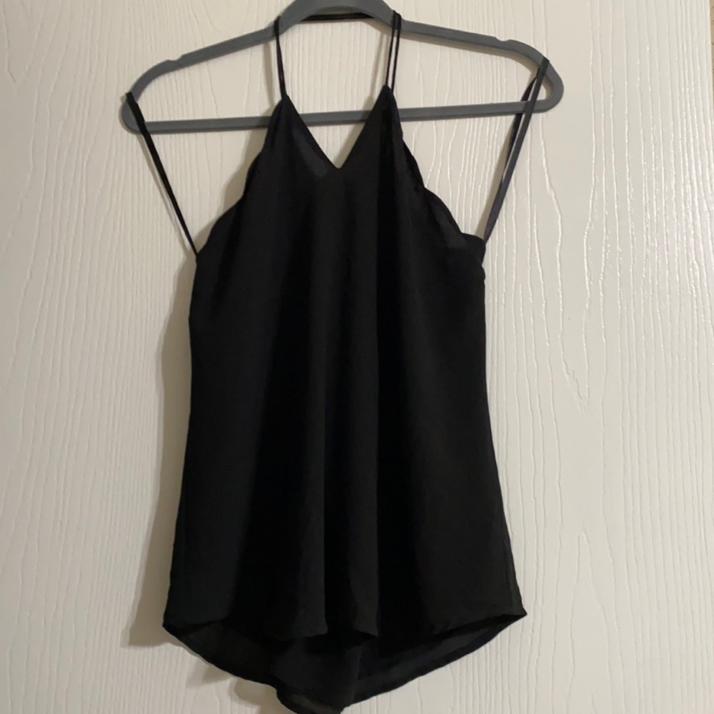 Black halter neck top with scallop edge - loose fit - ties in back